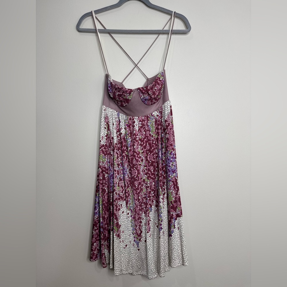NWT Mara Hoffman 100% Silk Built in Bustier Cross Strap Empyre Mini Dress Small - Picture 2 of 11